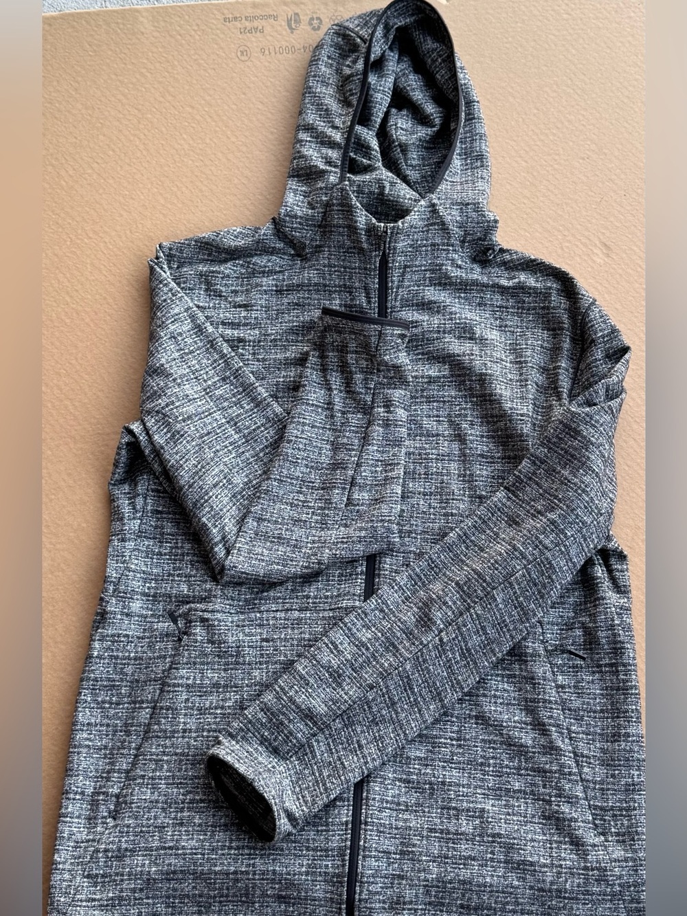 Lululemon Men’s Surge Warm Full Zip Hoodie Space Dye Heathered Gray Black L